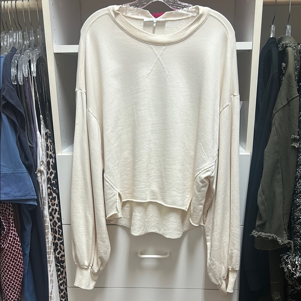 Frame Easy Shirttail Sweatshirt Cream Oversized Size Large - Picture 2 of 9